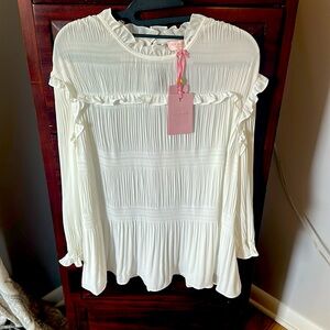 NWT Ted Baker pleated smocking top ivory blouse. Size 5, US Size 12/14
